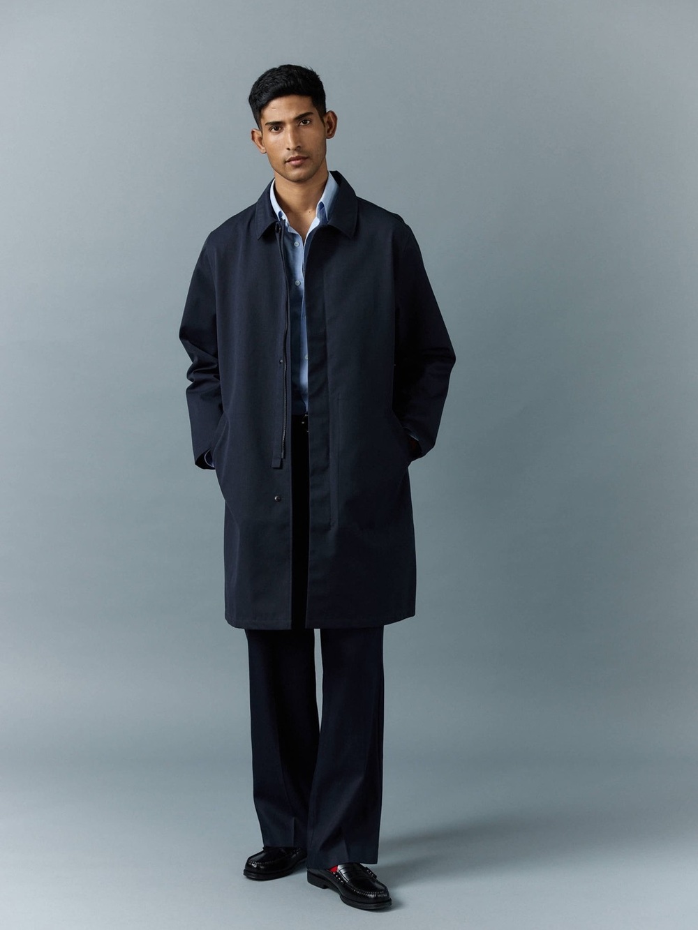 Percival Men's Navy Greyson Long Trench Coat